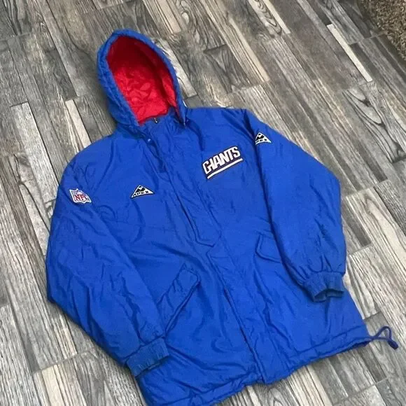 🔥🏈 Vintage NEW YORK GIANTS NFL Apex One Parka Puffer Jacket Blue/Red Sz M - GU